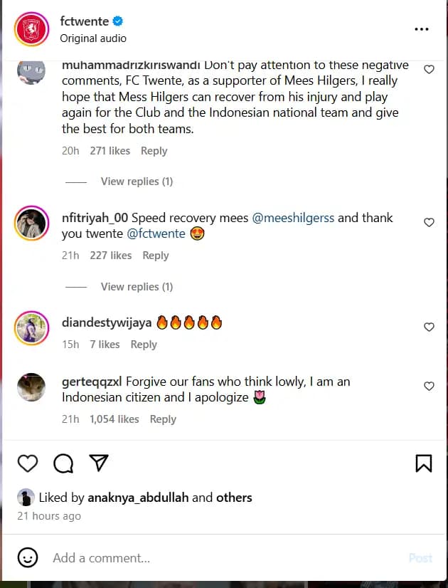 Imbas Kekecewaan Mees Hilgers Tak Dilepas Membela Timnas Indonesia,  Netizen Serbu Akun Instagram FC